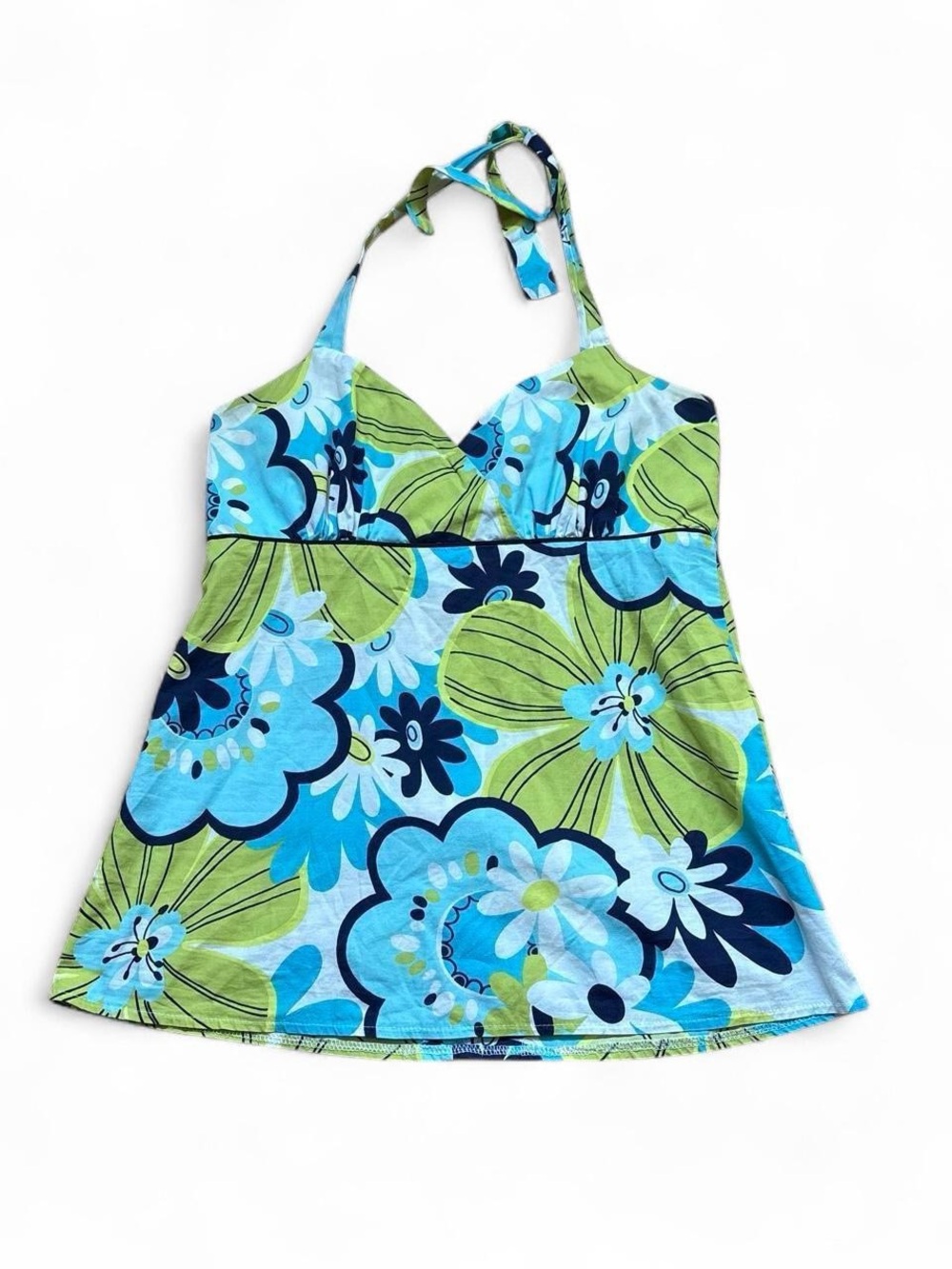 Vintage Y2K New Look Floral Halter Top Blue Green Tropical Cami